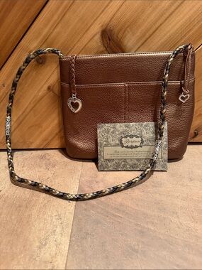 Brighton Brown Leather Crossbody with Braided Strap and Heart Charms
